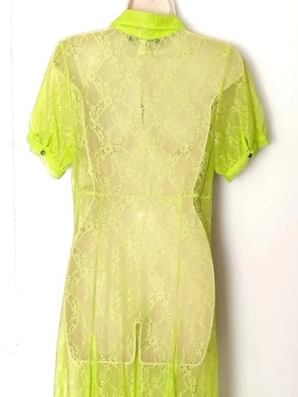 Urban Outfitters Connie Sheer Lace Maxi Dress Neon Green Size M NWT - Picture 5 of 10